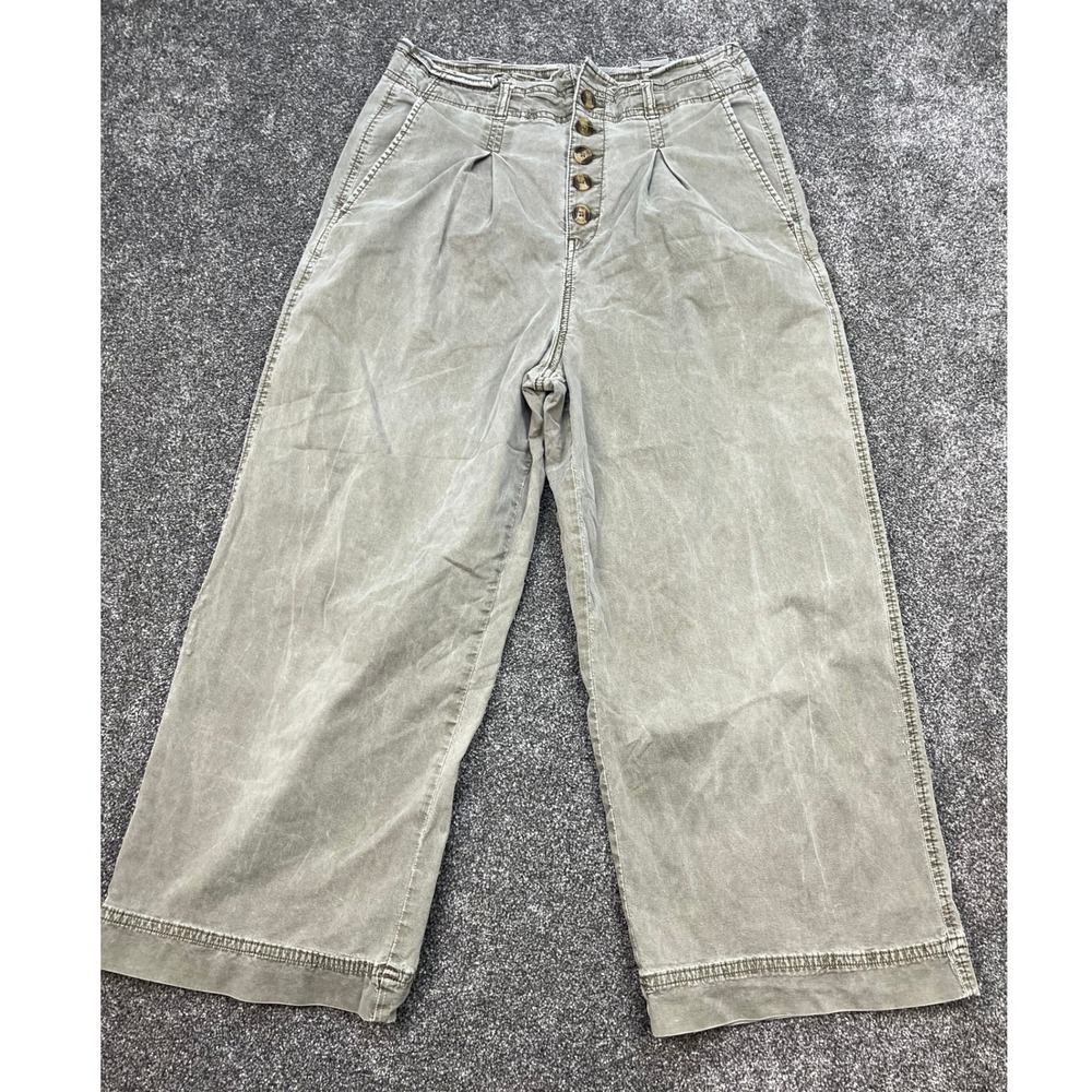 American Eagle Super Stretch Wide Leg Button Fly Pants Women's W27 Olive Green